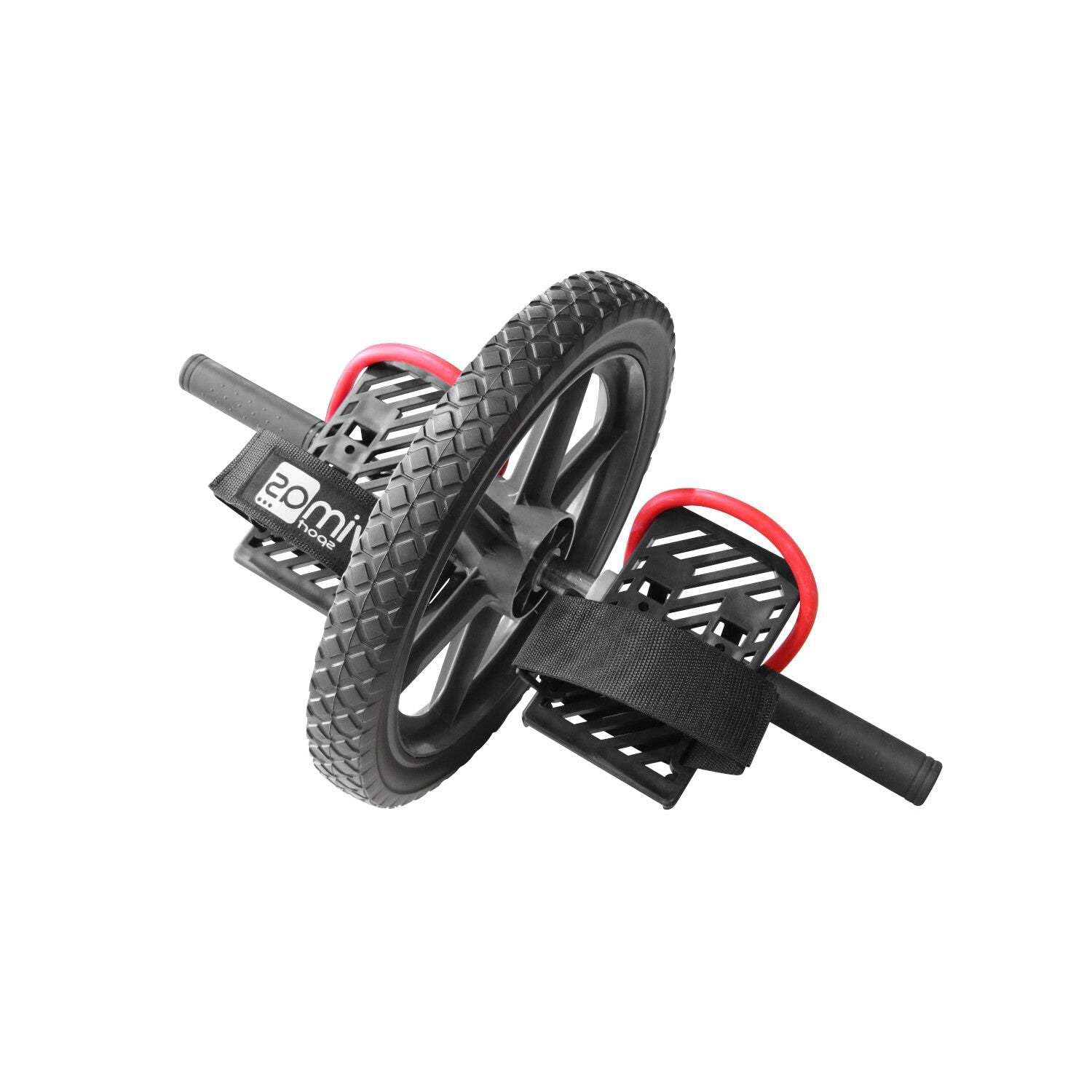 Rueda Abdominal Pro con Pedales, Rodillo para Abdominales, Negro, PVC, con Empuñaduras de Foam, Diámetro 28,4 cm
