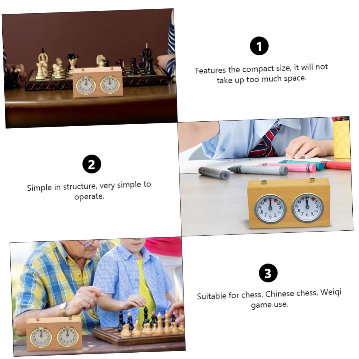 Horloge D’échecs Mécanique Jaune en Bois, Plastique et Alliage