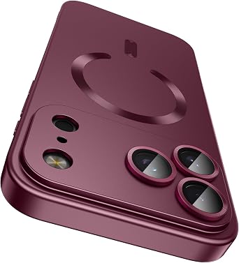 LEKEVO Magnetic for iPhone 17 Pro Max Case, Compatible with MagSafe, Built-in Camera Lens Protector, Slim Thin Soft Silicone Bumper Shockproof Metallic Luster Phone Case, Burgundy Red