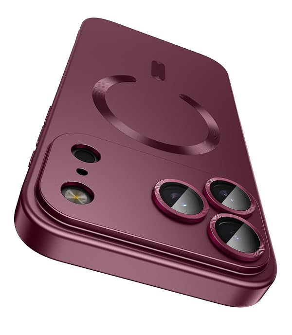 LEKEVO Magnetic for iPhone 17 Pro Max Case, Compatible with MagSafe, Built-in Camera Lens Protector, Slim Thin Soft Silicone Bumper Shockproof Metallic Luster Phone Case, Burgundy Red by LEKEVO - Used condition - US$5.84