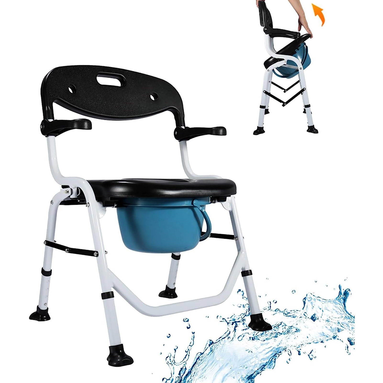 Chaise d'aisance réglable avec seau amovible et cadre de toilette de chevet pliant
