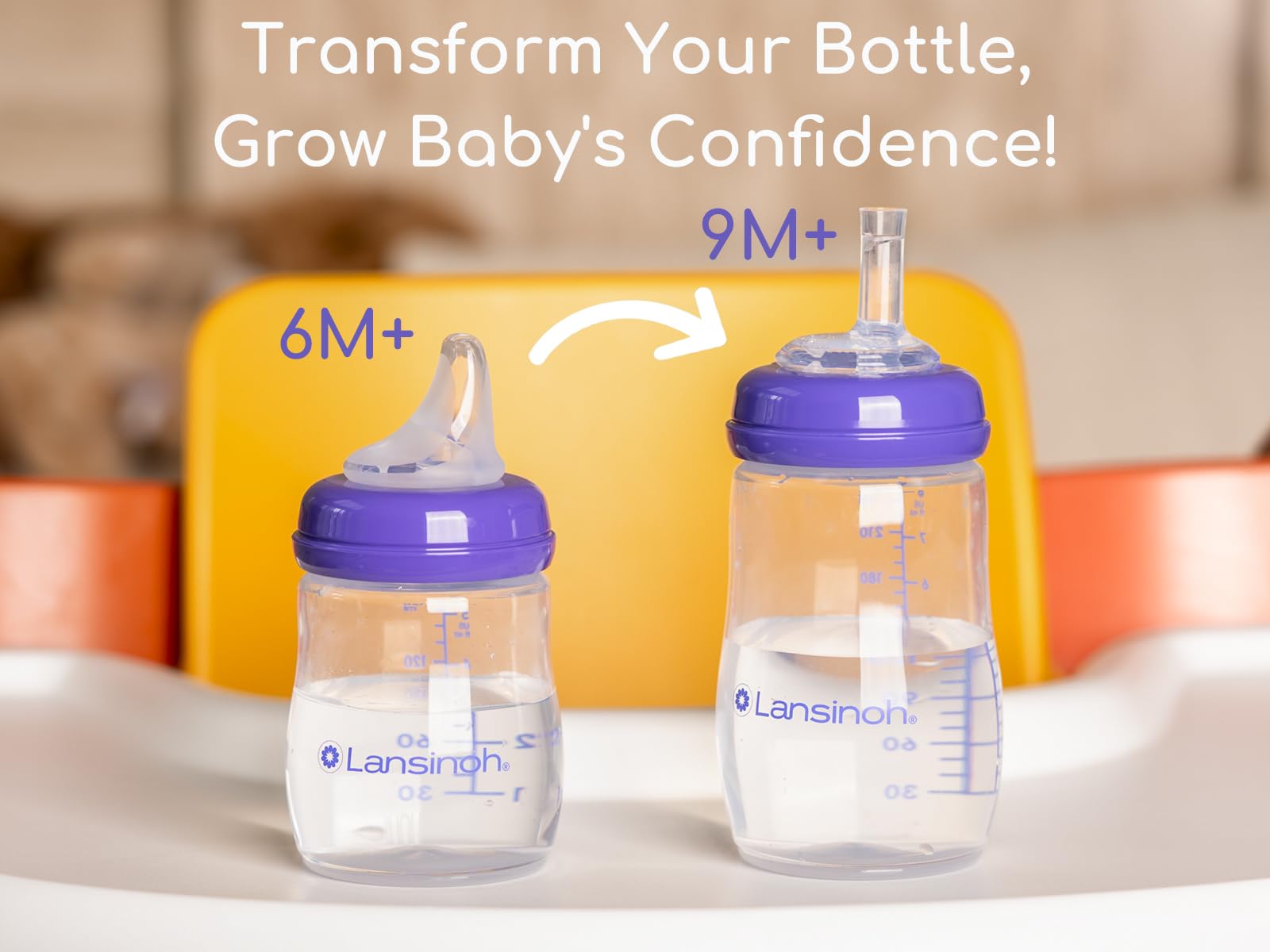 Sippy Straw Nipples Compatible with Lansinoh Baby Bottles, Replacement Bottle Nipple, Soft Food Grade 100% Silicone Spouts, Leak-Proof, BPA Free, Variable Flow, 9m+, 4 Count