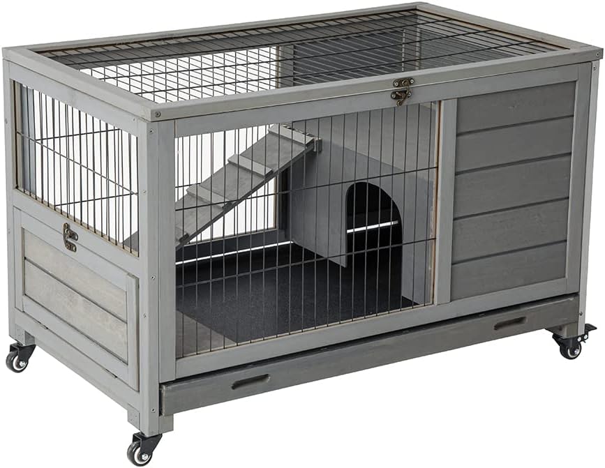 Rabbit Hutch Guinea Pig House Rabbit Cage for Small Animals 35.4"x20.87"x20.75"