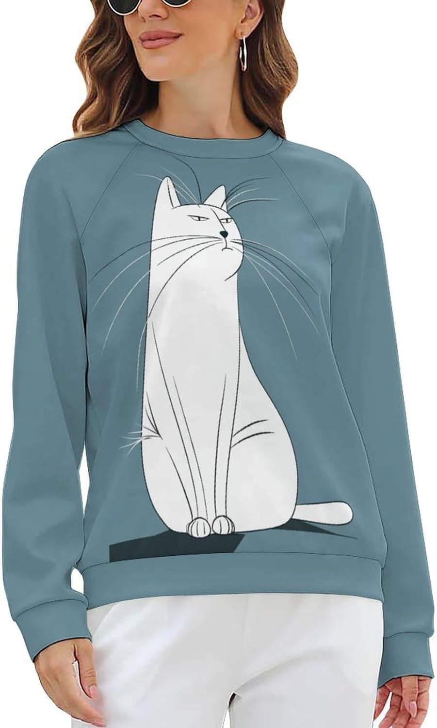 Long Sleeve Shirt Women Fall Cat Print Funny Hide Belly Vacation Plus Size Ladies Hippie Dressy Sweaters - Image 8