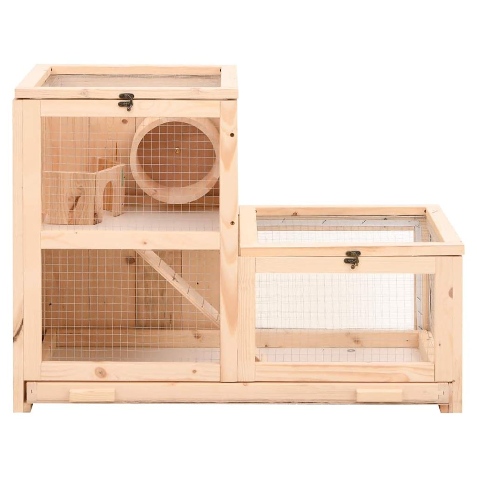 Homgoday Jaula de Madera para Hamster con Rueda de Correr y 2 Niveles - Casa de Juego y Descanso para Mascotas Pequeñas