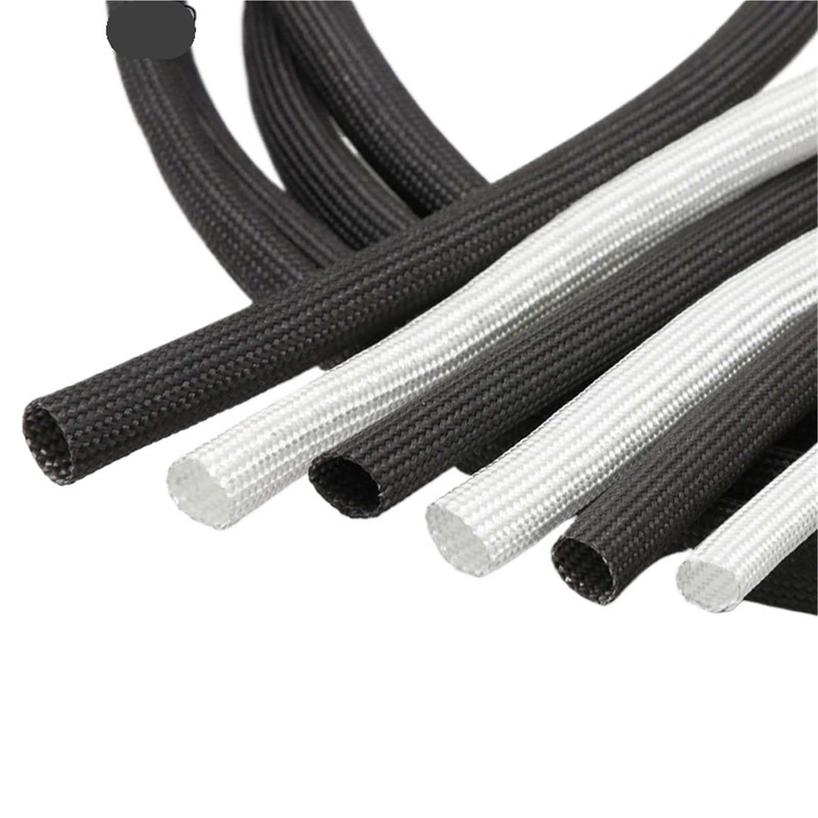 Geflochtener Kabelmantel 1/5M ID 1mm ~ 40 Mm Braided Fiberglass Chemical Glass Fiber Tube Sleeving Kabelschlauch SelbstschließEnd(Black,25mm,10 Meters)