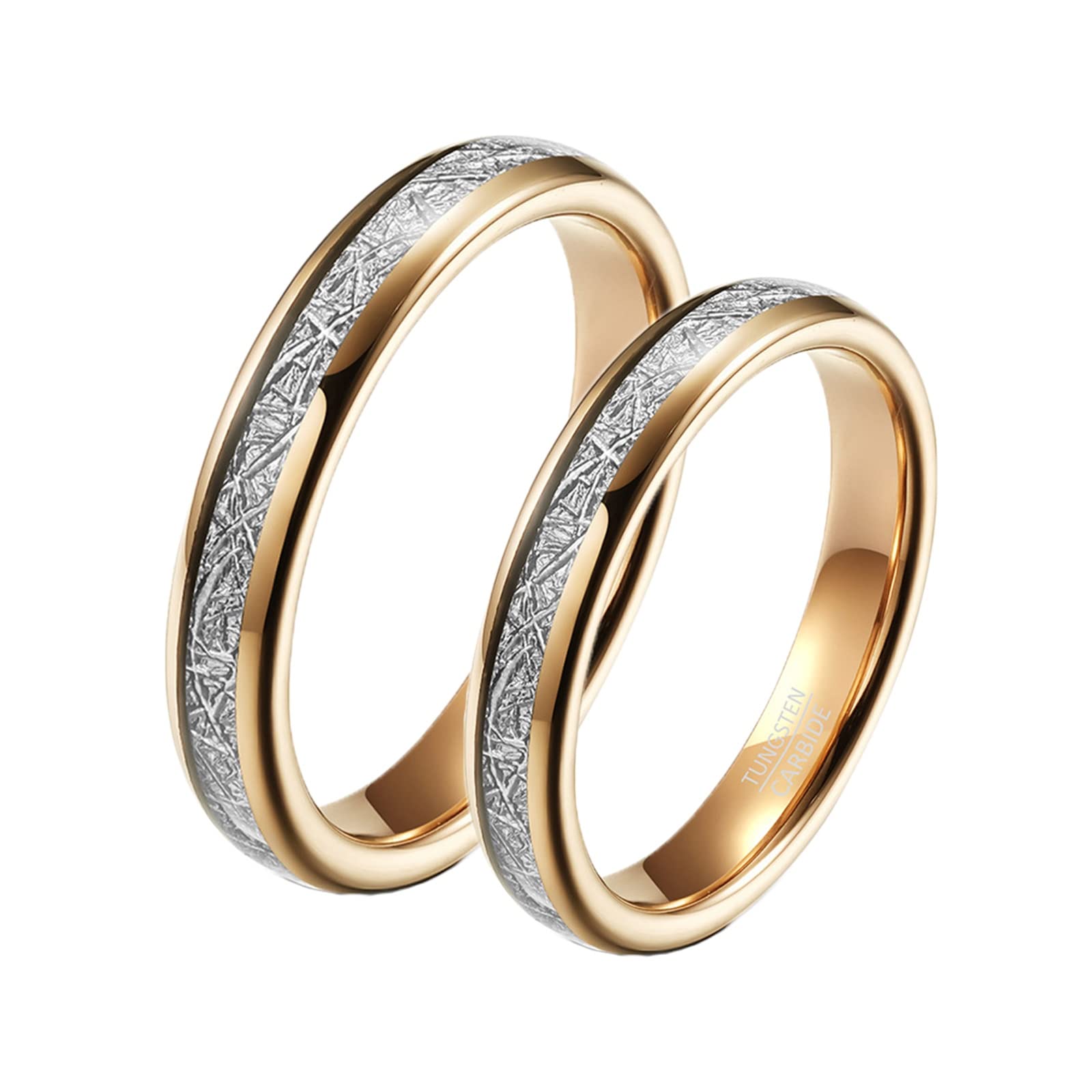 Gualiy Wolfram Ringe Partner mit Gravur, Verlobungsringe für Paare 4mm Roségold Ring Eingelegt Metalllinie Größe 52 (16.6) - 67 (21.3)