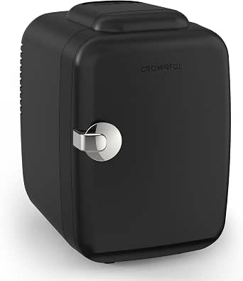 CROWNFUL Mini Fridge, 4 Liter/6 Can Portable Cooler and Warmer Personal Fridge for Skin Care, Cosmetics, Food, Great for Bedroom, Office, Car, Dorm, ETL Listed, Black