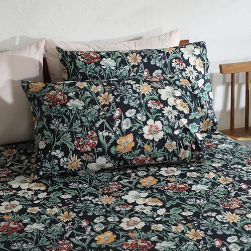 Image of Bedsheet Set | GOTS Certified 100% Organic Cotton Percale | 200 TC | Breathable & Skin-Friendly (Single, Adriana Black)