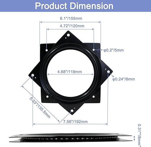 Miniatura 7 de Juego de 4 piezas de 4 pulgadas para tocadiscos cuadrados Lazy Susan, resistente, con rodamiento de bolas de acero, bandeja giratoria para mesa de