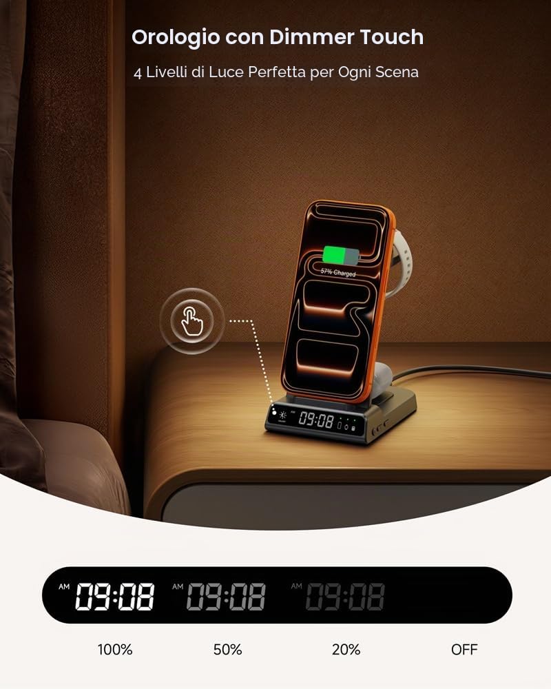 Stazione di Ricarica Wireless 3 in 1 per Garmin Orologio Vivoactive/Venu/Forerunner/Instinct/Fenix/Epix 2, Supporto di Ricarica per Samsung S25/S24, per iPhone Air/17/16(Senza Adattatore)