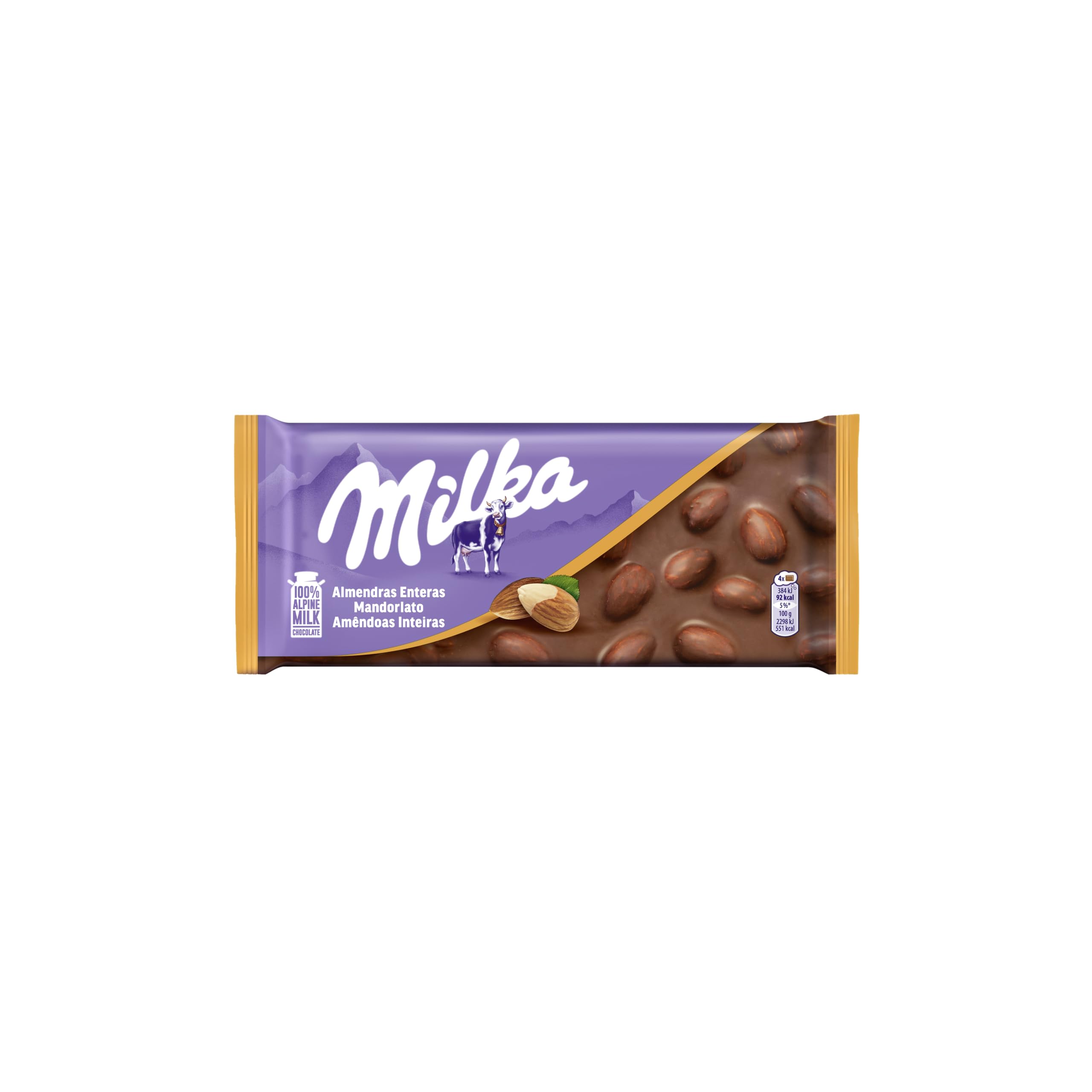 Milka Mandorlato Tavoletta di Cioccolato al Latte e Mandorle intere con Latte 100% Alpino. Tavoletta 100 g