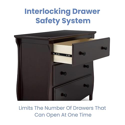 Miniatura 5 de Delta Children Lancaster - Cómoda de 3 cajones con cambiador y cajones entrelazados, certificado Greenguard Gold, chocolate oscuro