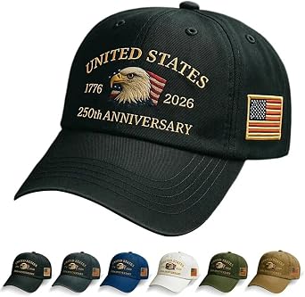 Baseball Cap for Men Cotton One Size, Cotton Embroidered Casual Baseball Cap, Adjustable America Eagle Hat, US 250th Anniversaries Hat, Unisex