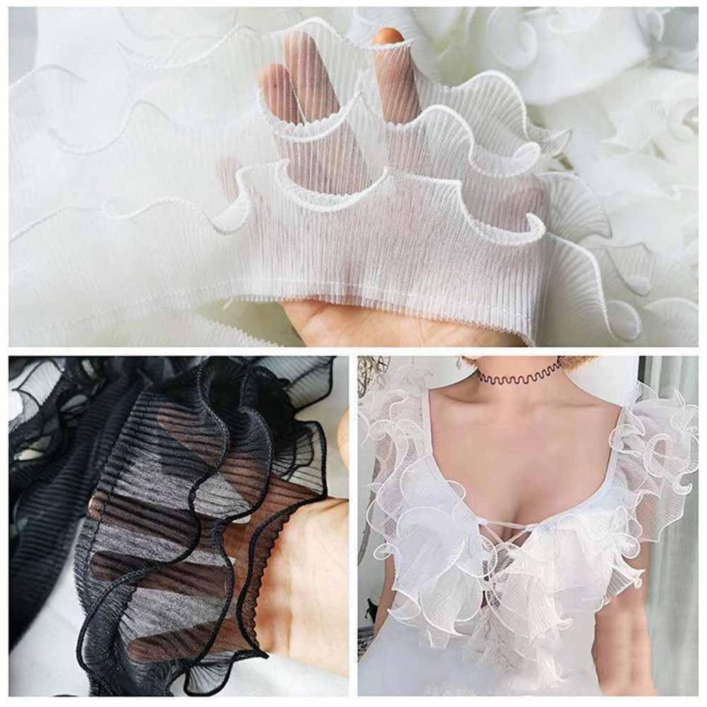 2 yards - Nastro in organza con volant, 3 strati, in tulle piegato, larghezza 14 cm, tessuto elastico, bordatura in pizzo, per fai da te, cucito, abito da sposa, giuggiola, rosso
