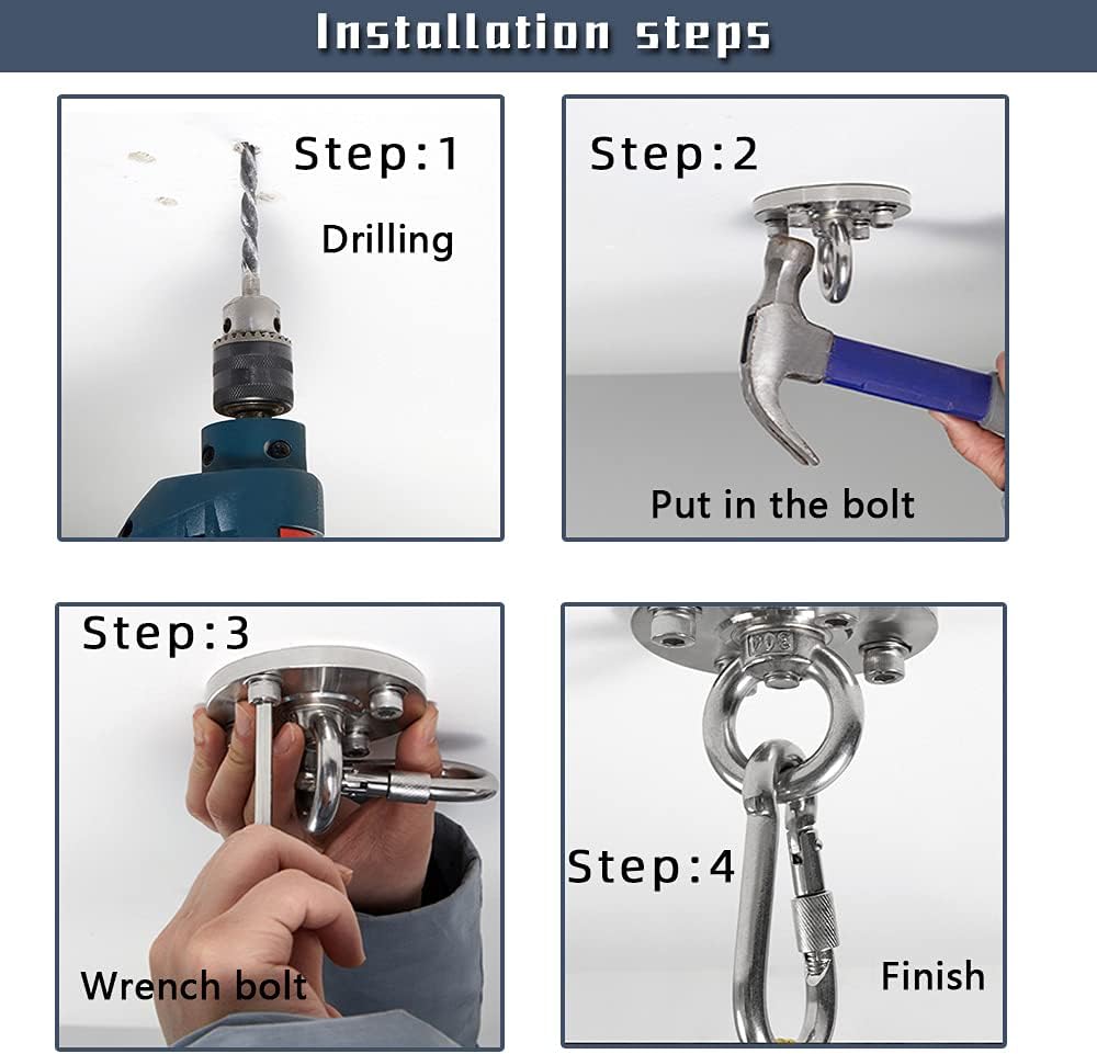 Star river The Heavy-Duty 304 Lifting Ring with Built-in Bearing and rotatable can be Used for Aerial Yoga Boxing Equipment Swing Hammock Fitness Equipment Installation Bolt Dog Pile