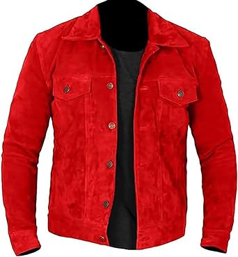 Red Trucker Suede Leather Jacket