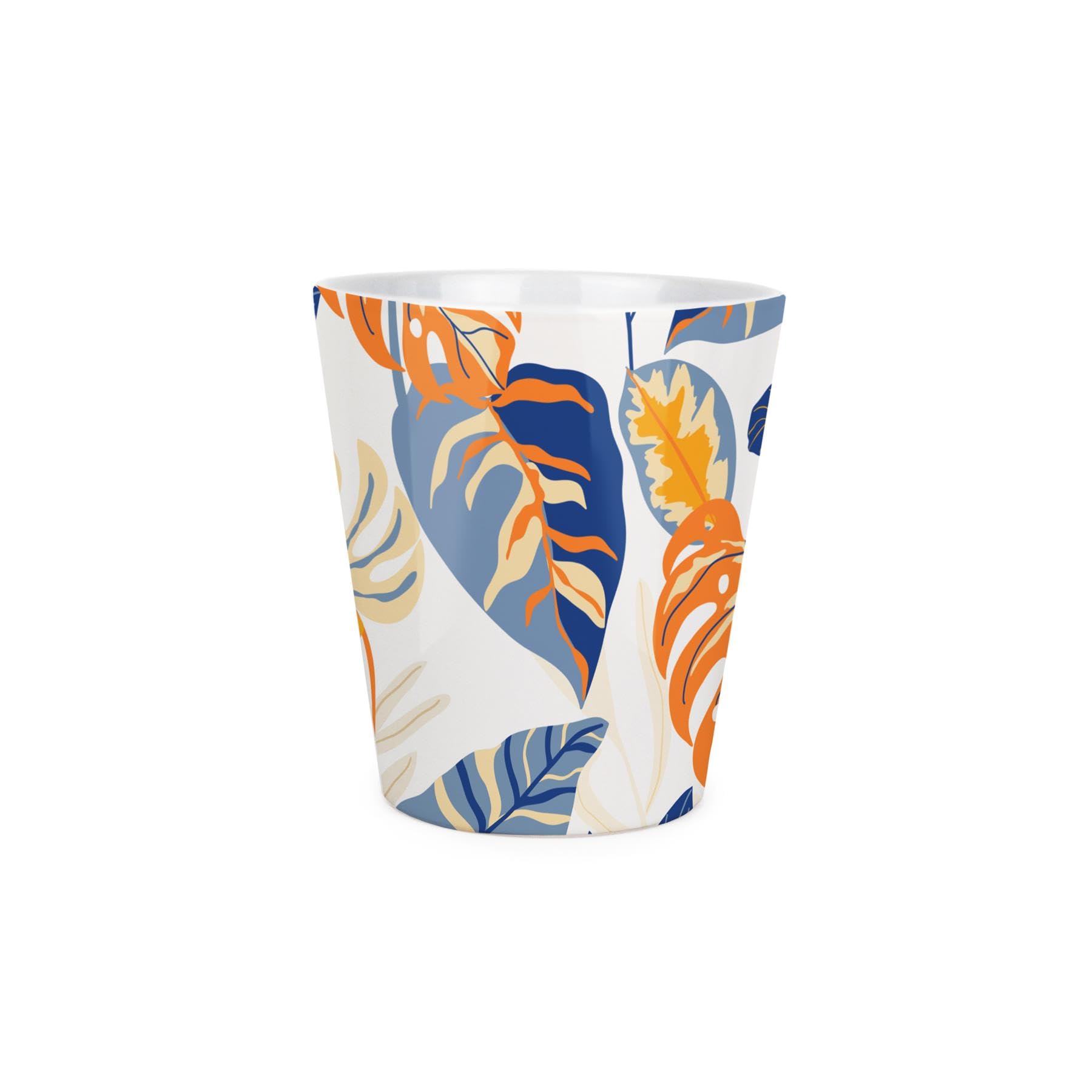 Purely Home Tropical Leaves Plant Pot, Blue & Orange Small Ceramic Indoor Plant Pot with Drainage Hole