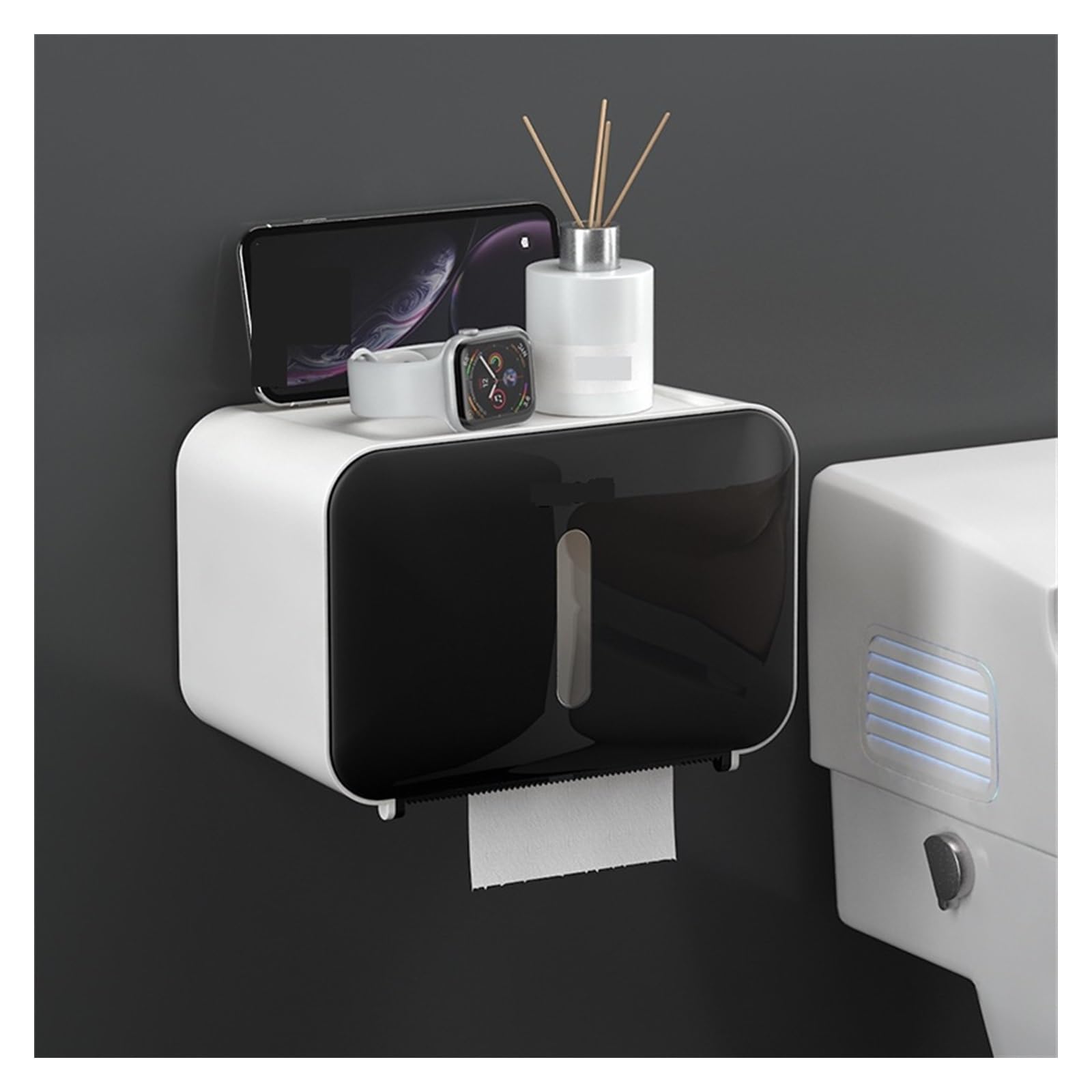 Xdgsdrdf Black Punch-Free Toilet Paper Holder Box(Black)