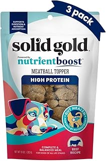 Solid Gold Food Toppers for Picky Dogs - Real Beef Meatball Topper - 3 Pack Healthy Dog Treats - High Protein Soft Dog Treats to Serve w/Dry Dog Food or Wet Dog Food or as Dog Snacks
