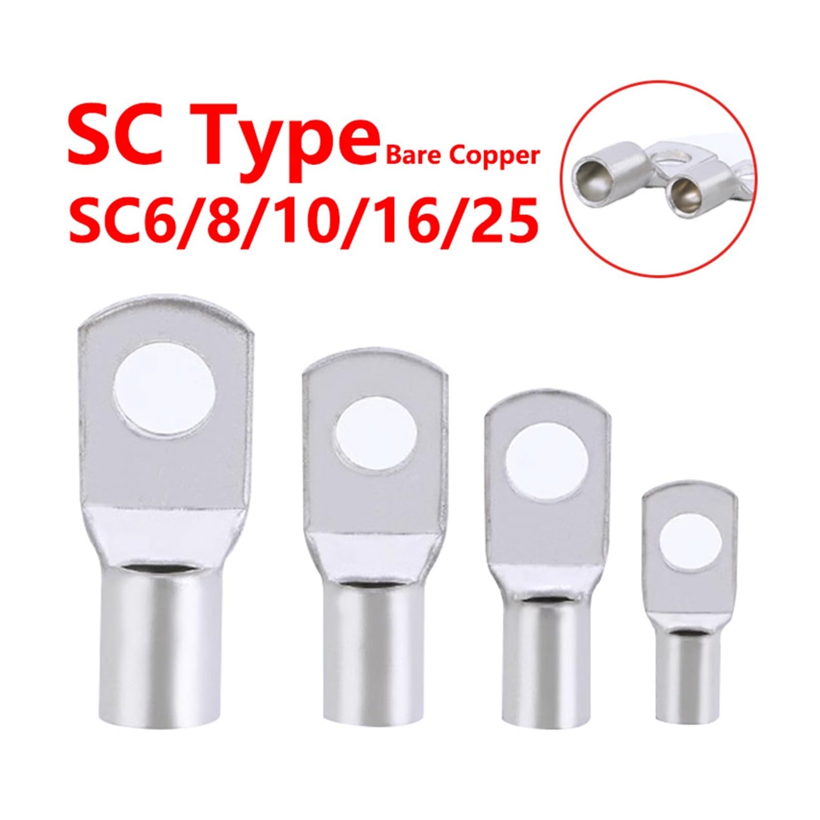 100/1000 Stück SC-Typ Drahtnasenklemme SC6 SC8 SC10 SC16 SC25 Batterieblock-Kabelschuhe aus blankem Kupfer mit Loch 6 mm 8 mm 10 mm Crimp-Stecker(1000 PCS,SC25-10)