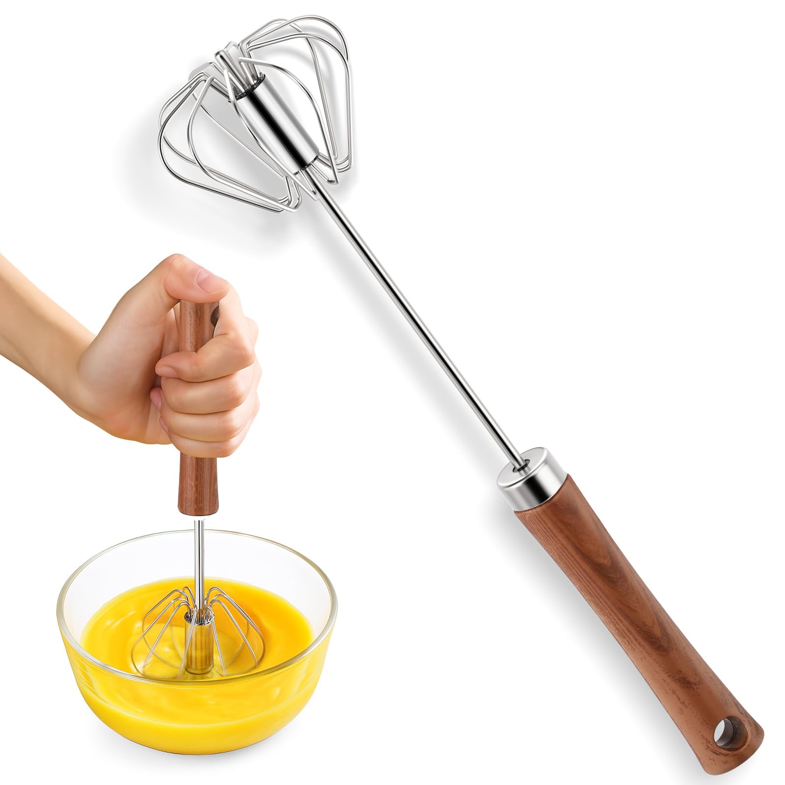 Euqvunn 12 Pollici Frusta da Cucina Semi-Automatica, Sbattitore Manuale in Acciaio Inox con Manico da Appendere, Frusta a Mano per Cucinare, Sbattere e Montare - 2