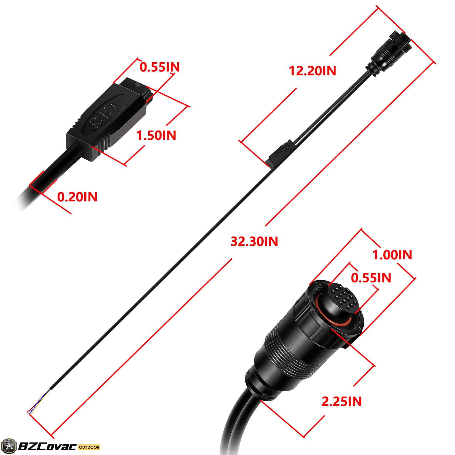 720080-1 AS GPS NMEA Splitter Cable for Humminbird Onix & SOLIX Series Fish Finders - External GPS Receiver Connection with NMEA Data Output, 2 ft / 7" Leads
