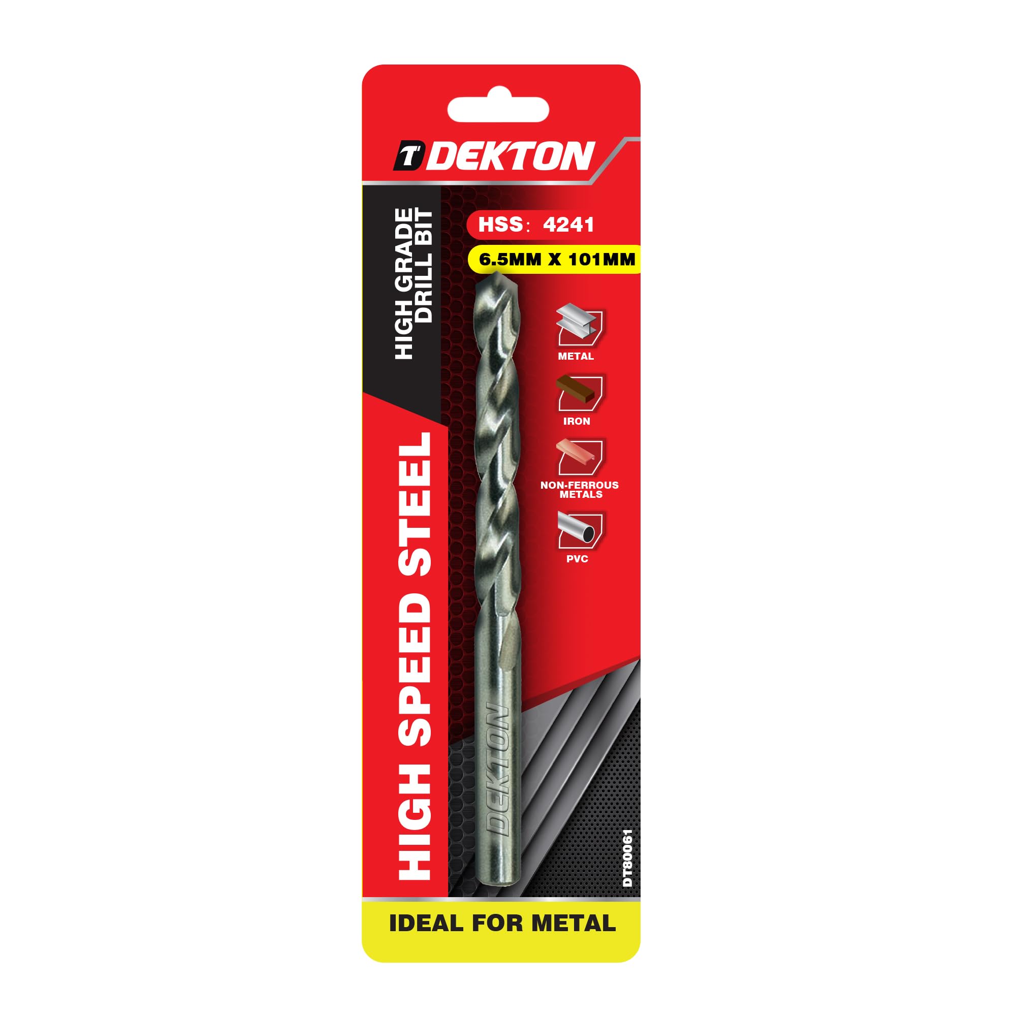 Dekton HSS-R Edge Ground Drill Bit 6.5mm x 101mm | 118-Degree Angle Point | High-Speed Steel | Ideal for Metal Drilling | Versatile for Wood & Plastic | Precision Engineered for Superior Performance