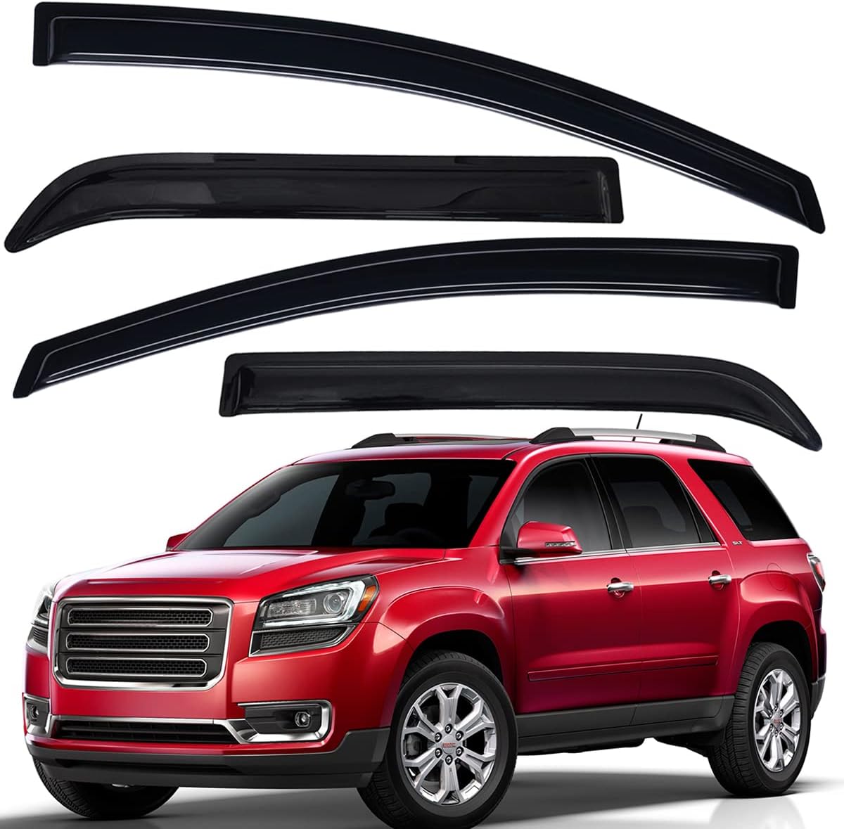 Lightronic WV94632 Tape-on Side Window Visor Deflector Rain Guard, Dark Smoke Shatterproof, 4 PCS Set for 2007-2016 GMC Acadia, 2017 GMC Acadia Limited, 2007-2010 Saturn Outlook