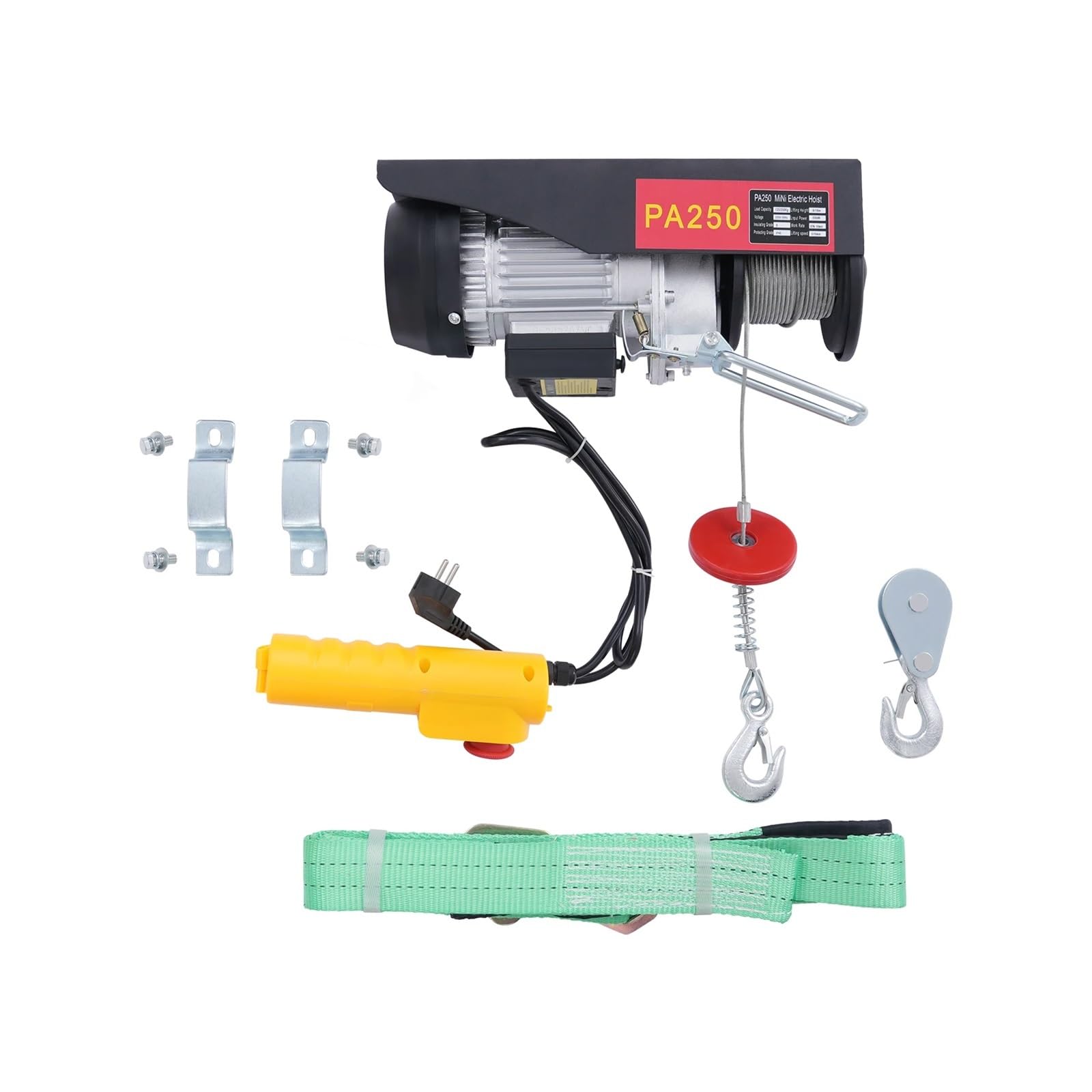 Polipasto eléctrico 550W 250Kg Control remoto con cable Cabrestante de resistente Herramienta elevación motor aluminio Montacargas eléctrico