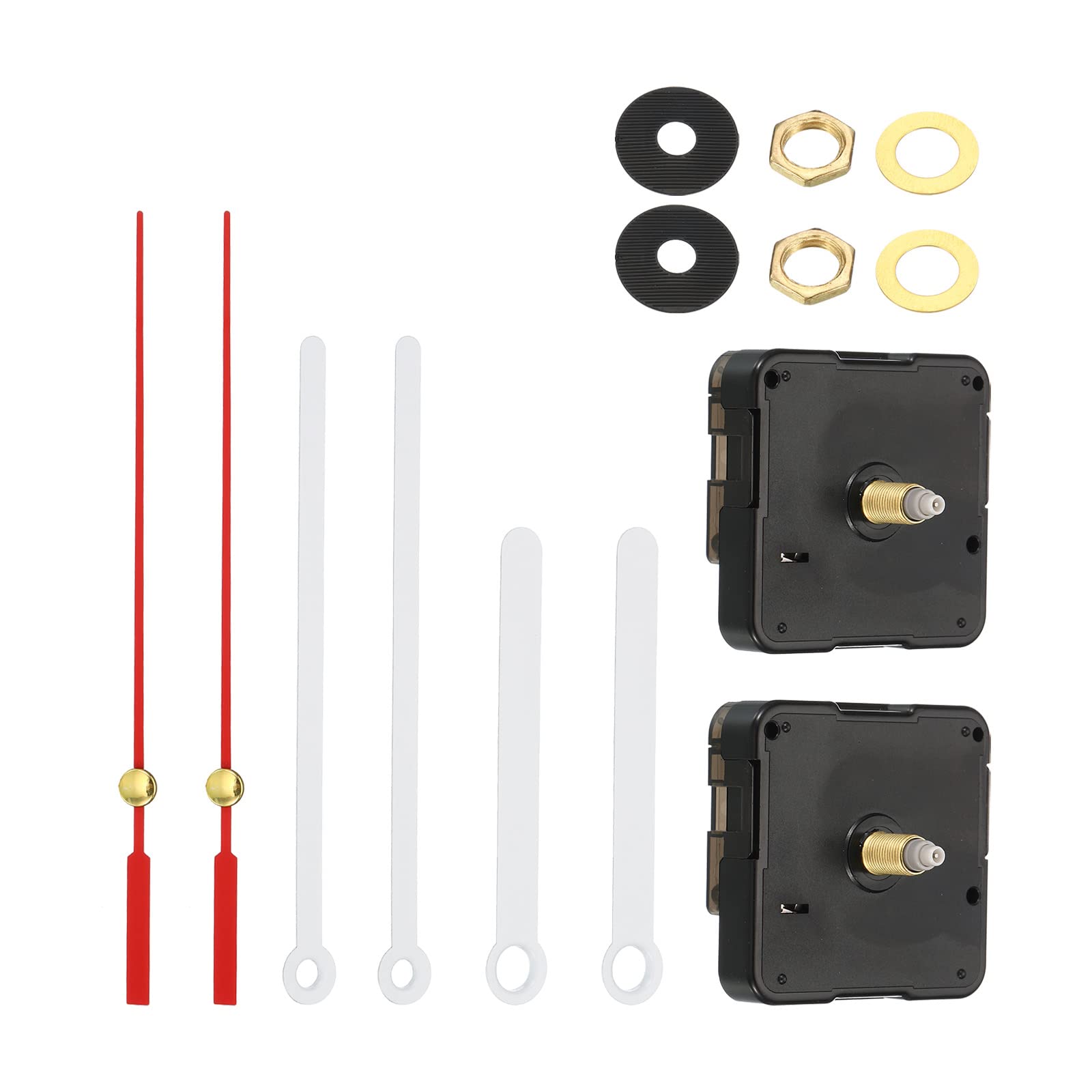 PATIKIL Clock Mechanism Replacement Kits, 2 Set DIY Silent Sweep Clock Parts 1/2" Movement Shaft Length with 3.5" Long Spade Hand for Clock Red