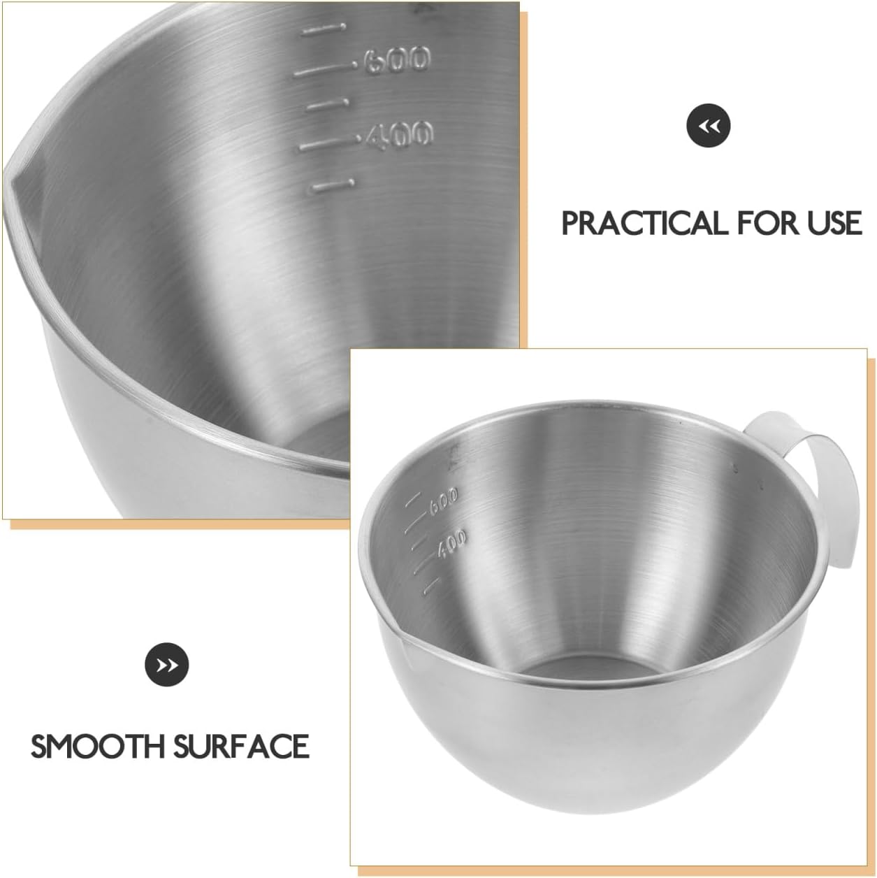 Luxshiny Stainless Steel Mixing Bowl with Handle, Silver Small Kitchen Prep Bowl with Marked Scale for Cooking, Baking and Meal Prep - 600ml/20.2oz