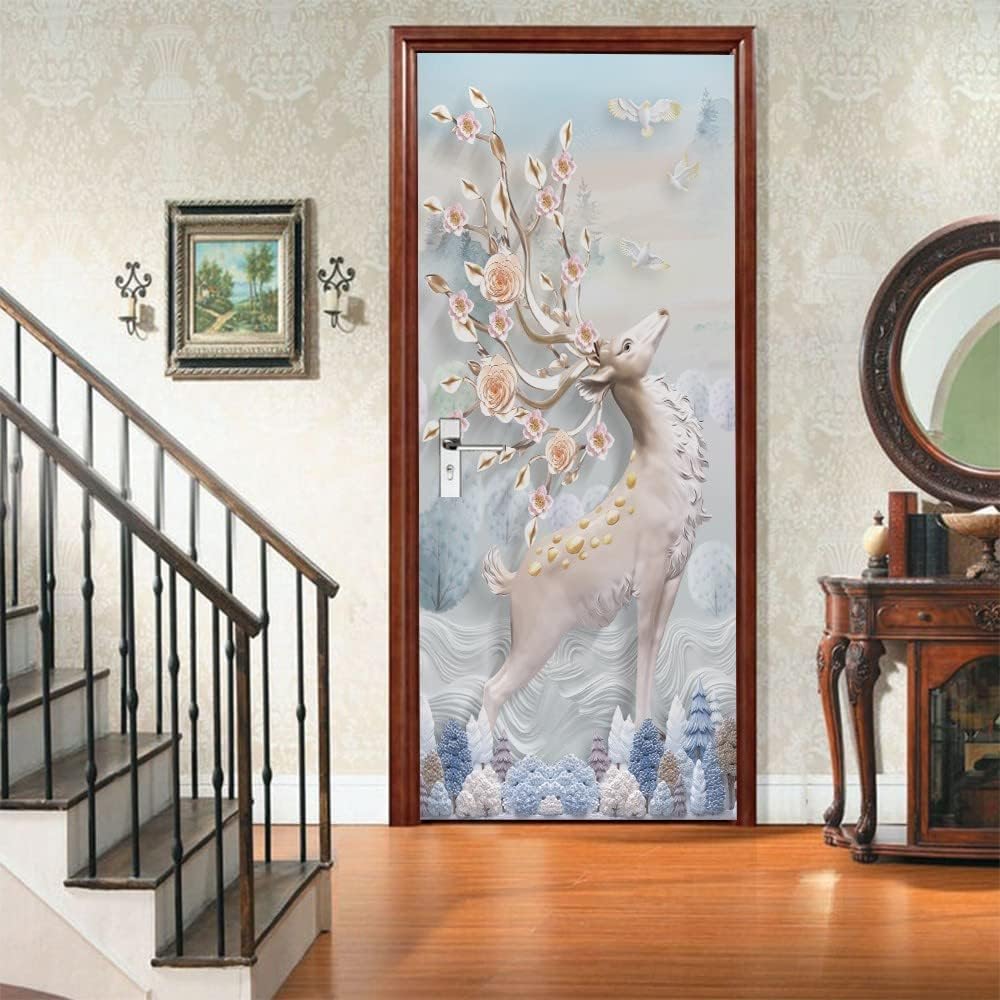 Adesivo Murale Per Porta Di Arte Moderna 3D Casa Con Porta In Legno Vintage 77 X
