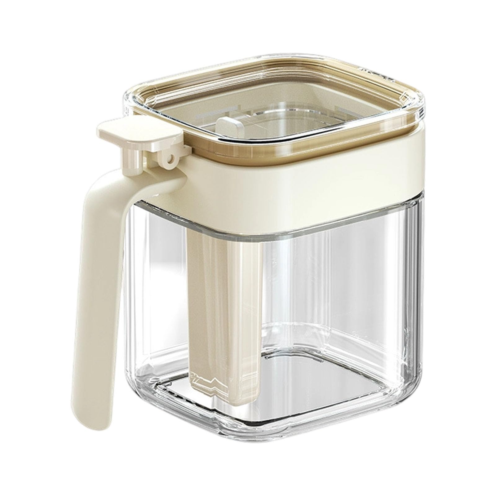 Jazuaiao Clear Hygroscopic Glass Salt Jar with Removable Spoon Compartment & Lid Spoon Separated Salt Dispenser