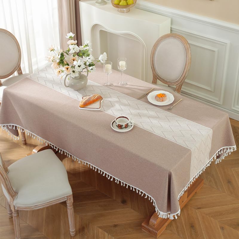 KIJSKKOPO Manteles Rectangulares De Tela Jacquard Ondulado Rosa Oscuro con Ribete De Borlas, para Mesa De Comedor, Cocina, Fiesta, Exterior, Boda, Picnic, Decoración De Jardín, 140 X 300 Cm (55,12