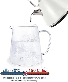 KHOLAD Glass Kettle Teapot with Infuser Lid & Handle, Stovetop Safe, Great for Loose Leaf Tea, Blooming Tea, Tea Bags & Fruit Infused Water (Round)
