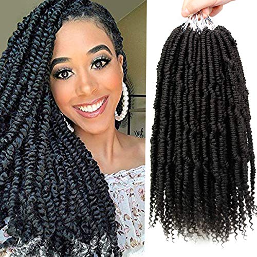 6 Packs Bomb Twist Crochet Braiding Hair Extensions 18 Inches Spring Bomb Twist Crochet Hair Pre-looped Crochet Braids Long Pre-twisted Passion Twist Synthetic Hair Braids for Women (1B#)
