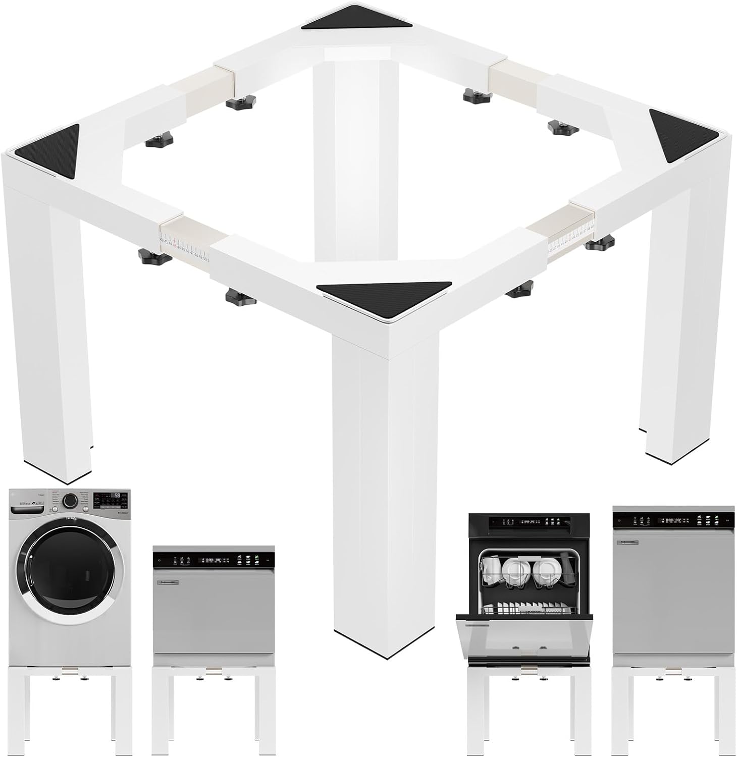 Dollate Heavy-Duty Laundry Pedestal, 16″ Height Washer Dryer Base with Full Size Adjustable Width, Washing Machine Stand with Non-Slip Mat & Markings, 1500LBS Capacity, White