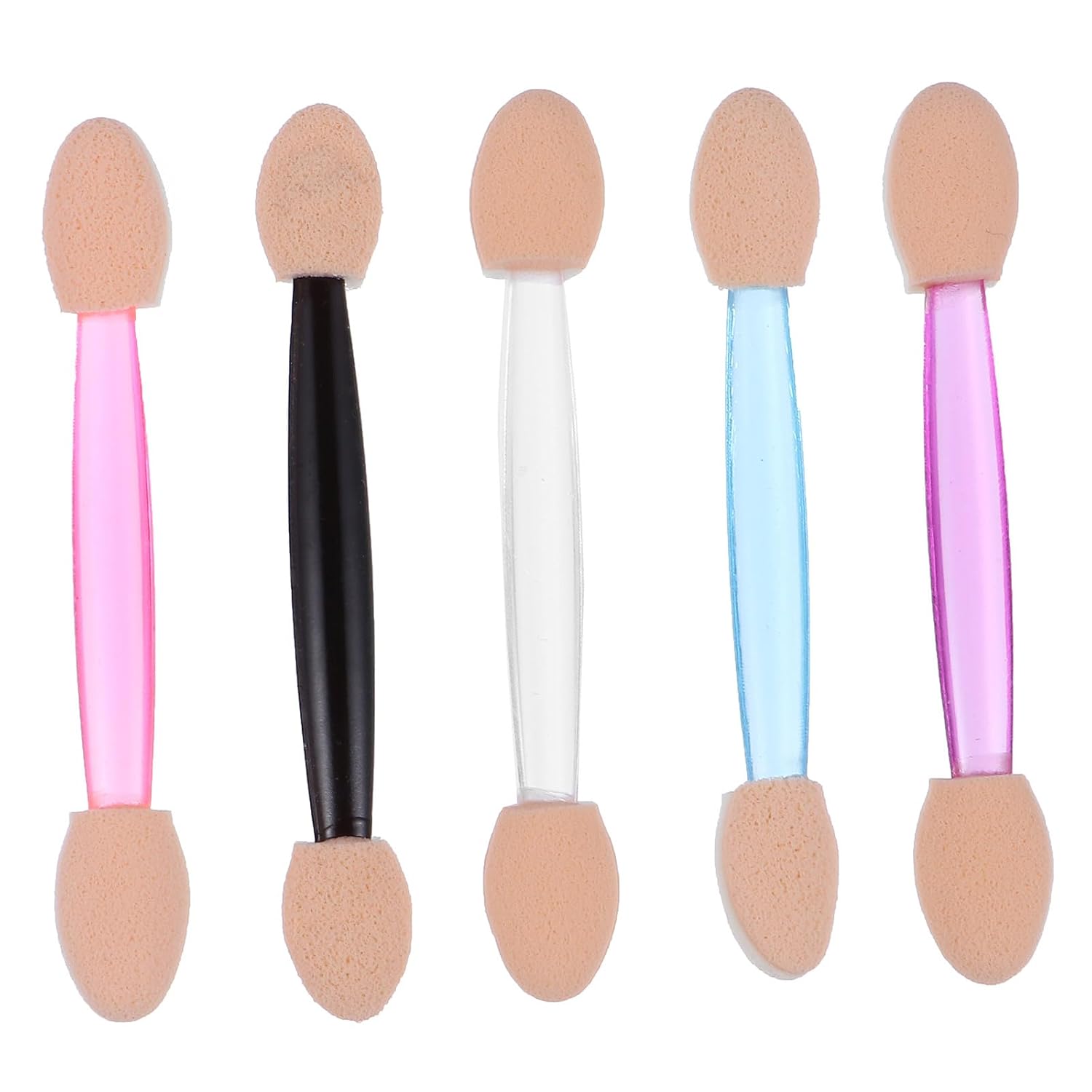 250pcs Dual-ended Eyeshadow Brush and Disposable Makeup Sponge Applicators Set with Colorful Handles for Eye Shadow Application, 5 Boxes Multipack for Professional and Personal Use