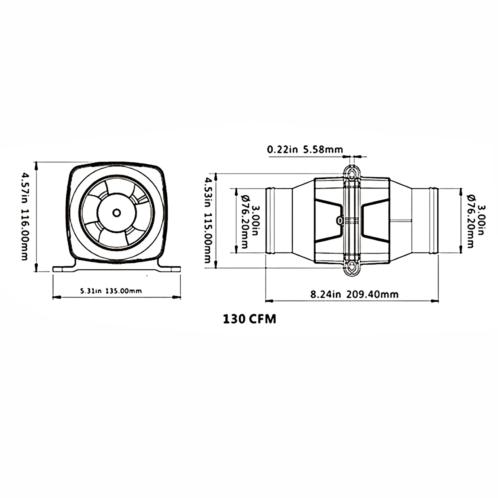 Wakects 75mm Ventola Estrazione, Ventilatore in linea, Ventilatore del Condotto di Ventilazione per yacht, edifici, roulotte