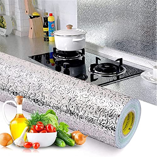 Autocollants pour dosseret de cuisine en feuille d'aluminium - Imperméables à l'huile - 40 x 100 cm - Blanc Cover