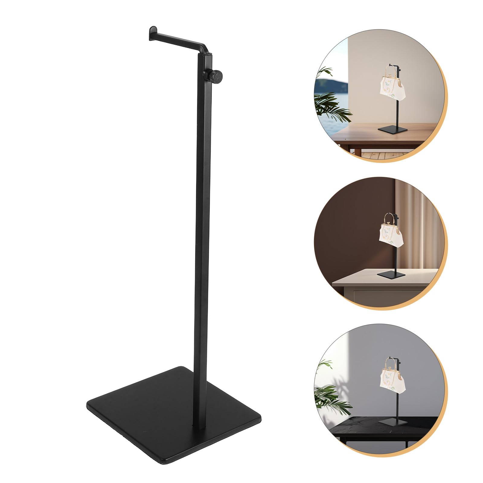 SUPVOX Expositor de Bolsos de Metal Ajustable Diseño en Forma de 7, Soporte Negro Mate para Mesa, Apto para Exhibición en Tiendas y Optimización de Espacio