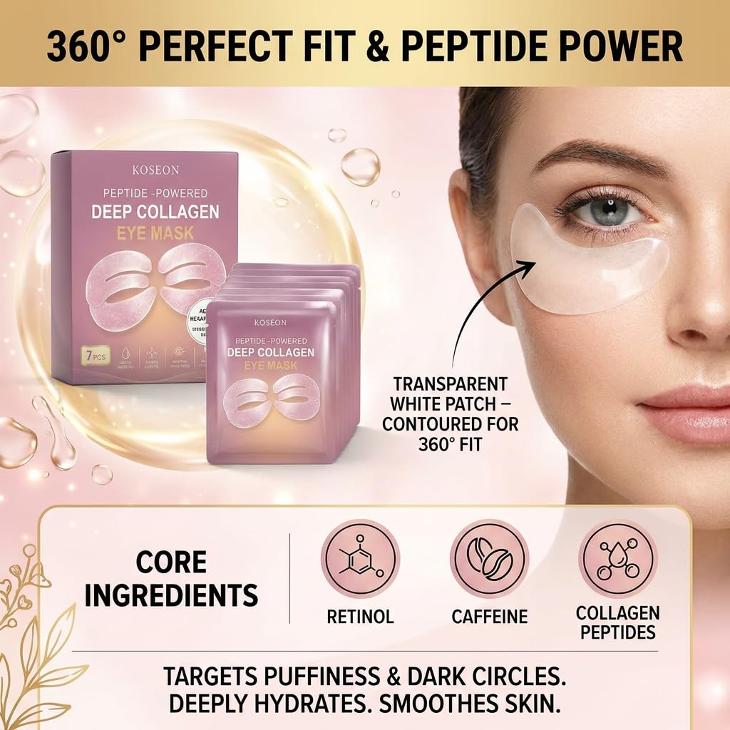 Collagen Eye Mask, New 7 PCS Peptide Collagen Eye Mask, Deep Hydrating Under Eye Patches for Dark Circles Puffiness Wrinkles, Eye Mask with Hyaluronic Acid Moisturizing Firming Skin Care