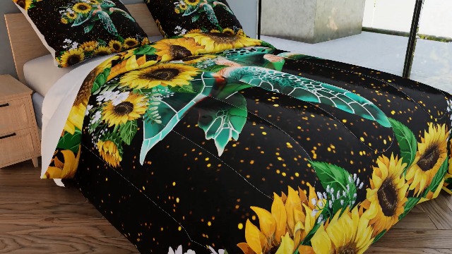 Tailor Shop Sunflower & Butterflies Comforter Set – Queen Size Bedding With 1 Comforter & 2 Pillowcases, Yellow Floral Print - View #9