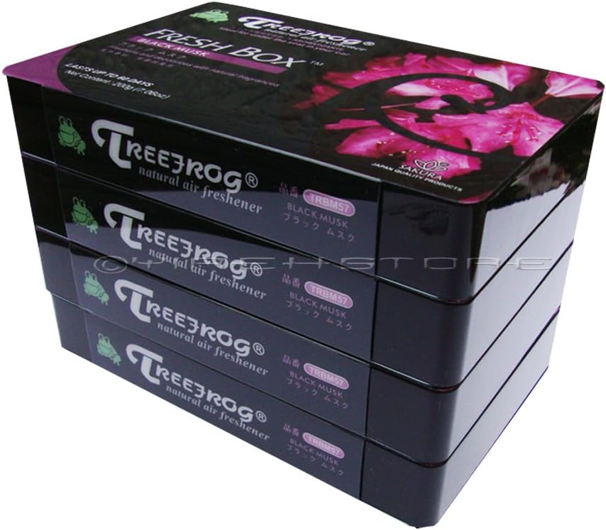 Black Musk Scent 4 Pack, Treefrog Natural Air Freshener Fresh Box (AKA Xtreme Fresh) Last Long Large Size 200g