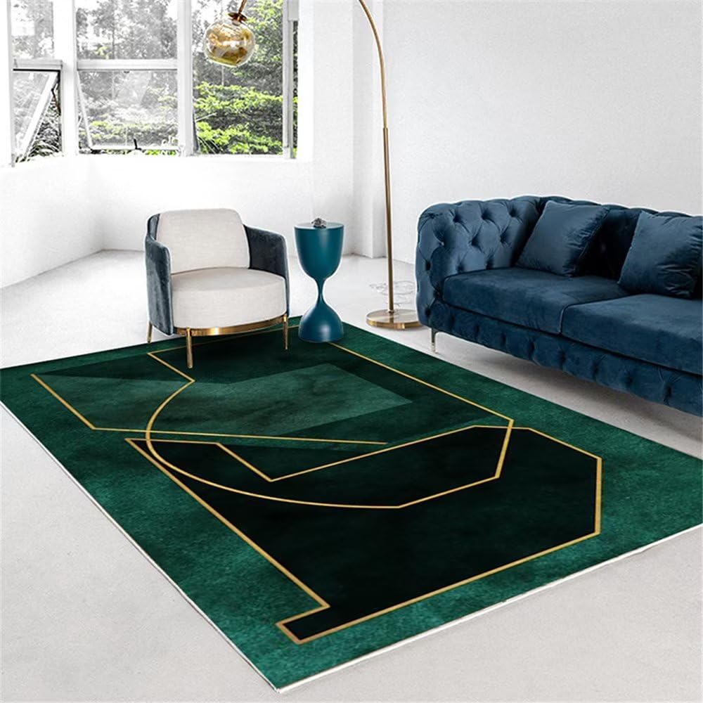 Tapis de salon géométrique minimaliste turquoise 170x240 grand format