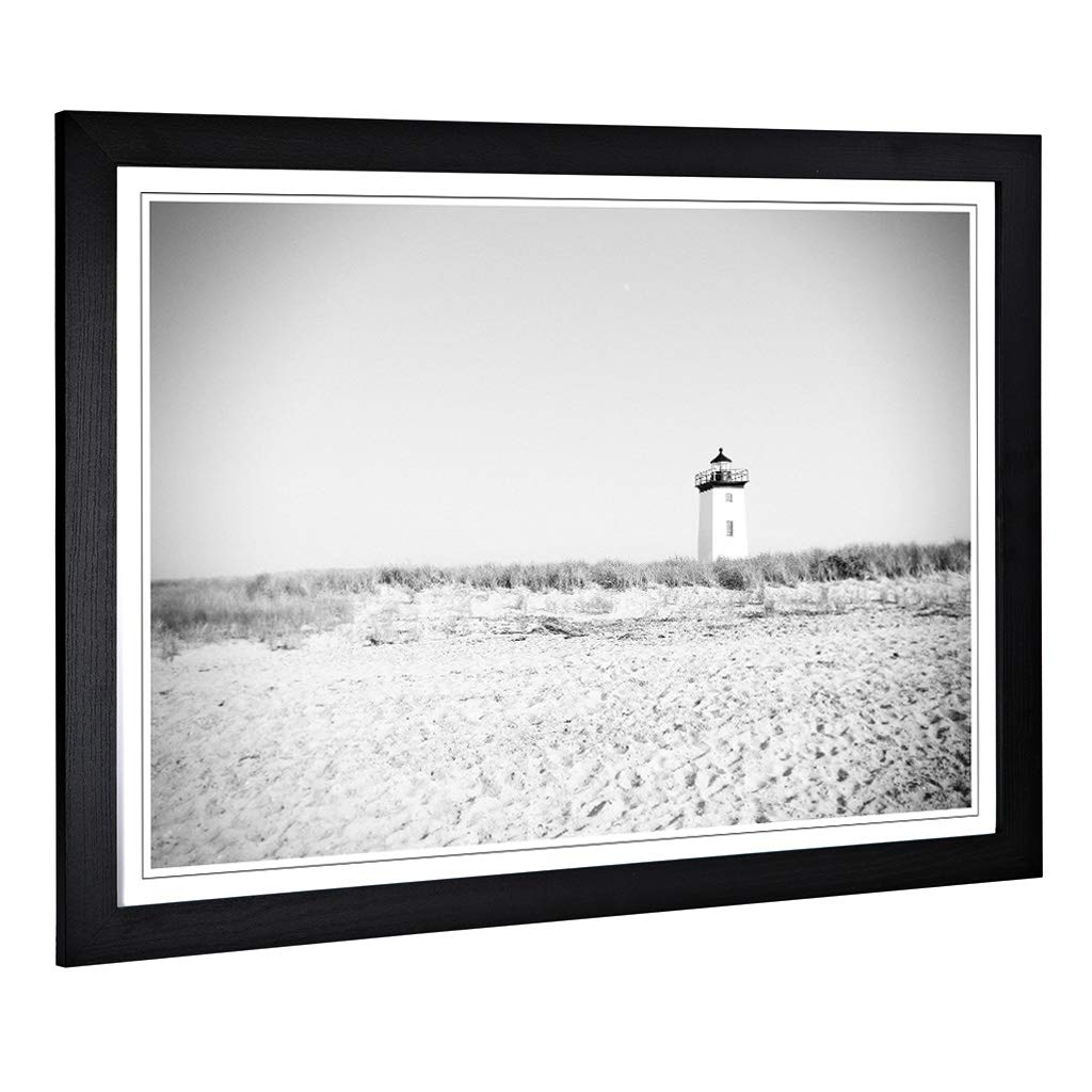 Big Box Art Framed Print of Architecture Beach and Lighthouse Design | Wall Art Picture | Home Decor for Kitchen, Living Room, Bedroom, Hallway, Black, A2 / 24.5x18 Inch / 62x45cm