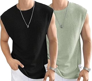 Moyzikh Mens Waffle Tank Tops Sleeveless Round Neck Polycotton T-Shirt Vest(Pack of 2) Price In India