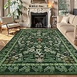 Edlbaegy Teppich Wohnzimmer Grün 160x230cm Waschbarer Teppich Blumenmuster Rutschfester Teppiche Schlafzimmer Vintage Wohnzimmerteppich für Esszimmer Büro Küche Spielzimmer