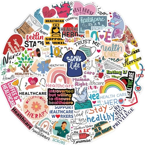 50 Pcs Health Care Stickers Doctor Nurse Sticker Medical Science Equipment Waterproof PVC Decal Human Body Anatomy Graffiti Decals for Water Bottles Laptops Phones (Health Care)